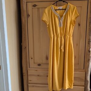 Yellow Embroidered Tie-Waist Midi Dress by Unknown Brand